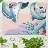 Dolphin Mom and Baby キッチンタオル (折り畳み)