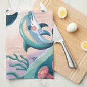 Dolphin Mom and Baby キッチンタオル (四つ折り)