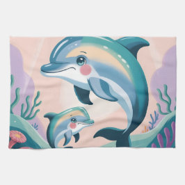 Dolphin Mom and Baby キッチンタオル
