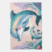 Dolphin Mom and Baby キッチンタオル (縦)