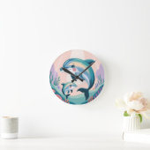 Dolphin Mom and Baby ラウンド壁時計 (ホーム)