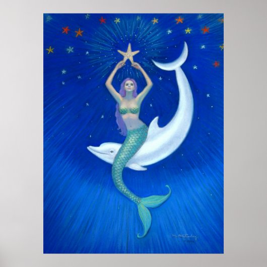 Dolphin Moon Mermaid fantasy art Poster ポスター (正面)
