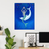 Dolphin Moon Mermaid fantasy art Poster ポスター (ホームオフィス)