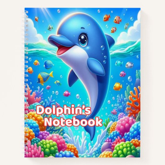 Dolphin Notebook for Kids | Wide Ruled Spiral ノートブック (正面)
