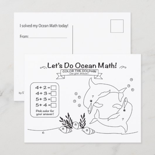 Dolphin Ocean Math Coloring Postcard ポストカード (正面/裏面)
