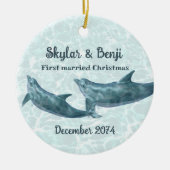 Dolphin Pair First Married Christmas セラミックオーナメント (正面)