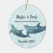 Dolphin Pair First Married Christmas セラミックオーナメント (左)
