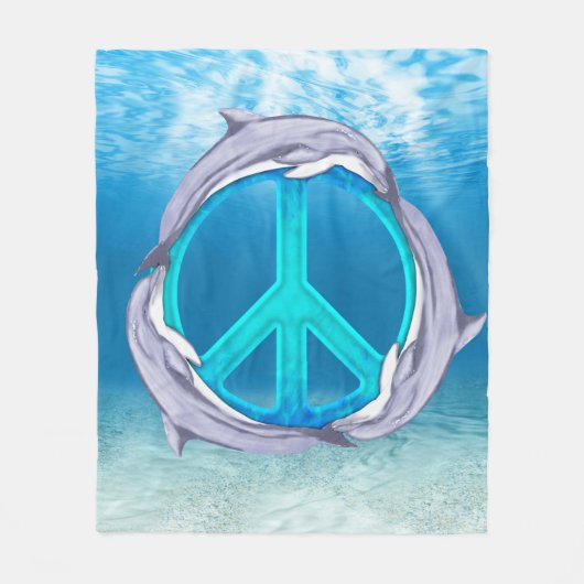 Dolphin Peace Symbol フリースブランケット (正面)