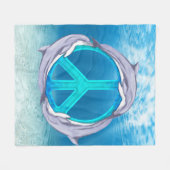 Dolphin Peace Symbol フリースブランケット (正面(横))