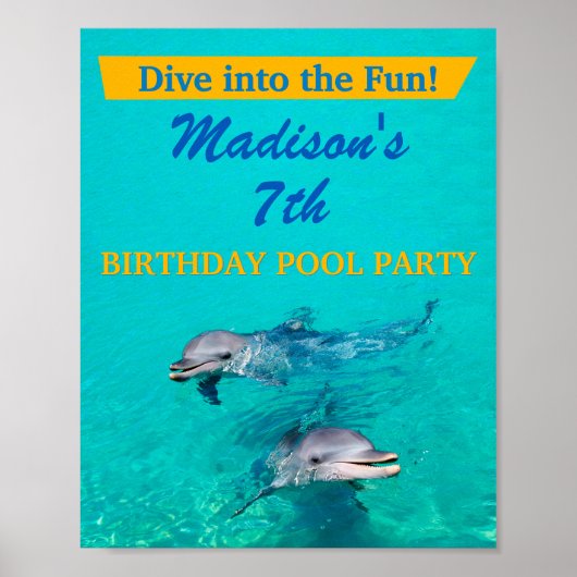 Dolphin Pool Party Welcome Sign - Birthday Decor ポスター (正面)
