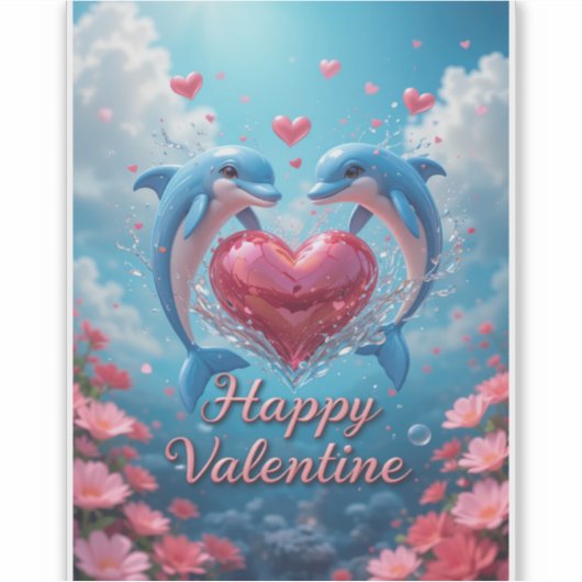 Dolphin Rose Valentine Romantic Ocean Love  シール (正面)