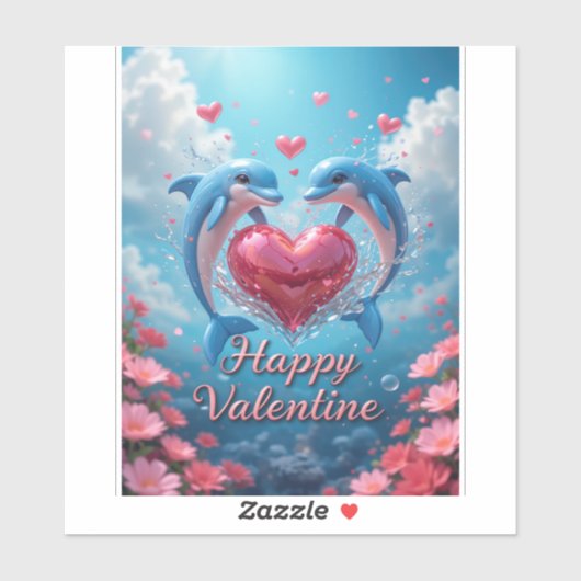 Dolphin Rose Valentine Romantic Ocean Love  シール (シート)