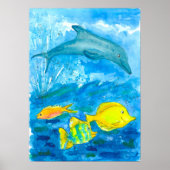 Dolphin Tropical Fish Watercolor Painting ポスター (正面)