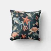 Dolphin Turtle Marine Life Coastal Nursery Decor  クッション (正面)