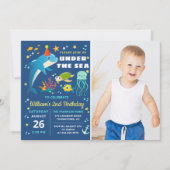 Dolphin Turtle Under The Sea Boy誕生日写真 招待状 (正面)