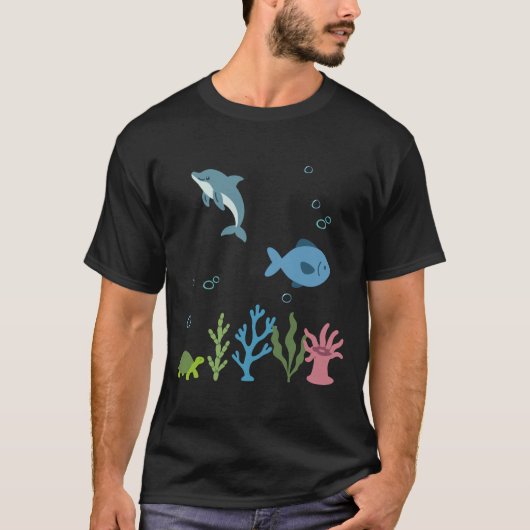 Dolphin Underwater Kids Fish Marine Animals Sea Tシャツ (正面)