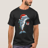 Dolphin Wearing Santa Hat Holding A Present Box Xm Tシャツ (正面)