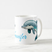 Dolphin with custom Name blue sea animal Design コーヒーマグカップ (正面右)