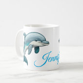 Dolphin with custom Name blue sea animal Design コーヒーマグカップ (正面左)