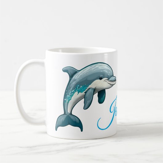 Dolphin with custom Name blue sea animal Design コーヒーマグカップ (左)