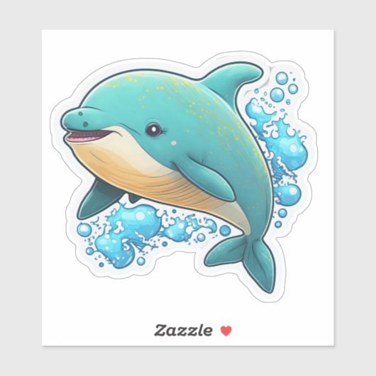 Dolphin with water bubbles cute sea animal シール (シート)