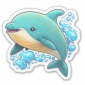 Dolphin with water bubbles cute sea animal シール (正面)