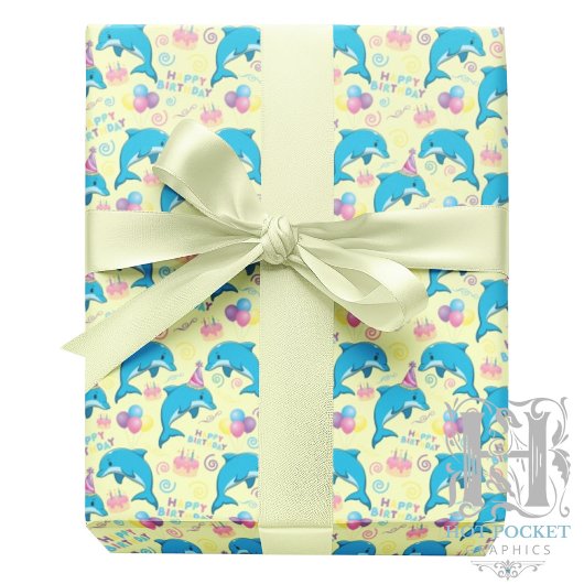 Dolphin Wrapping Paper in Yellow ラッピングペーパー