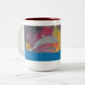 Dolphins Against a Galaxy Sky ツートーンマグカップ (正面左)