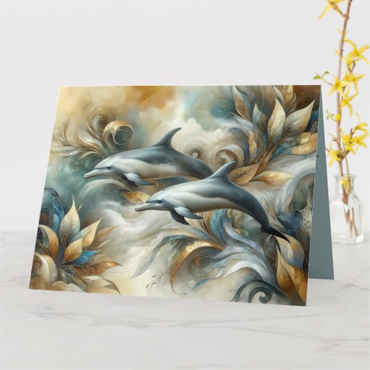 Dolphins Golden Botanical Dreamscape カード (黄色い花)