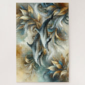 Dolphins Golden Botanical Dreamscape ジグソーパズル (縦)