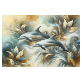 Dolphins Golden Botanical Dreamscape メタルプリント