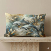 Dolphins Golden Botanical Dreamscape ランバークッション