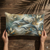 Dolphins Golden Botanical Dreamscape ランバークッション
