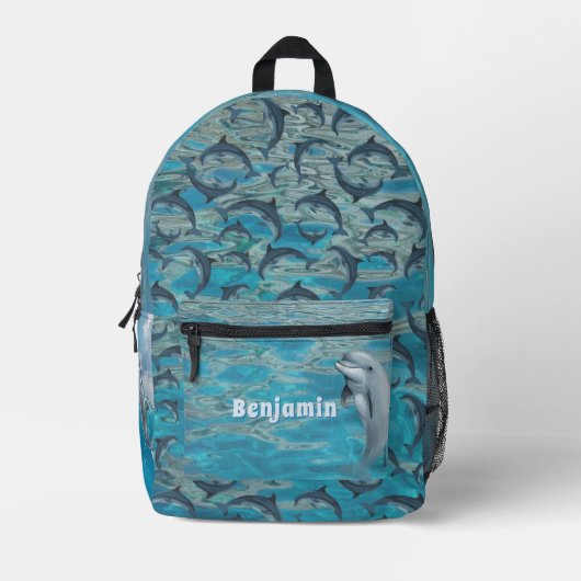 Dolphins in Water Personalized Kids Backpack プリントバックパック (正面)