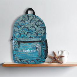 Dolphins in Water Personalized Kids Backpack プリントバックパック