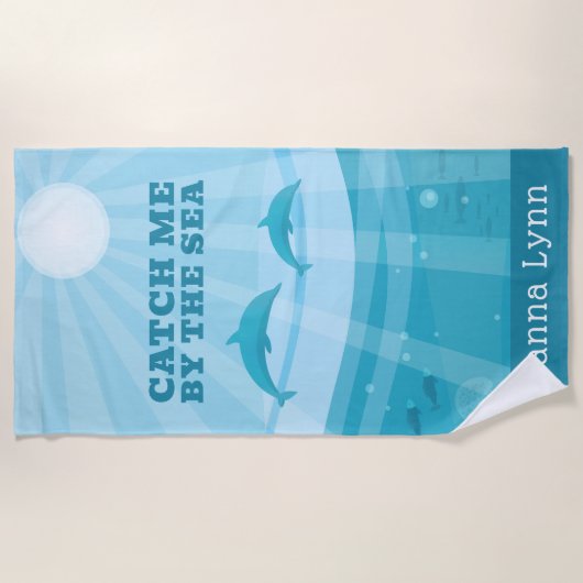 Dolphins Ocean Waves Personalized ビーチタオル (正面)