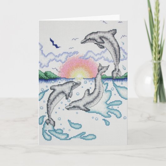 Dolphins Playing at Sunrise Ocean Beach Note カード (正面)