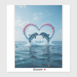 Dolphins Valentine Tropical Love Heart Ocean シール