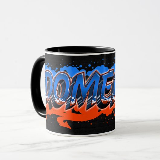 Domenico Vorname Name Graffiti blue orange Tasse マグカップ (正面左)