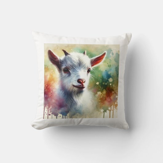 Domestic Goat 300724AREF118 - Watercolor クッション (正面)