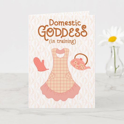 Domestic Goddess (in Training) – Funny Retro Apron カード (小さな植物)