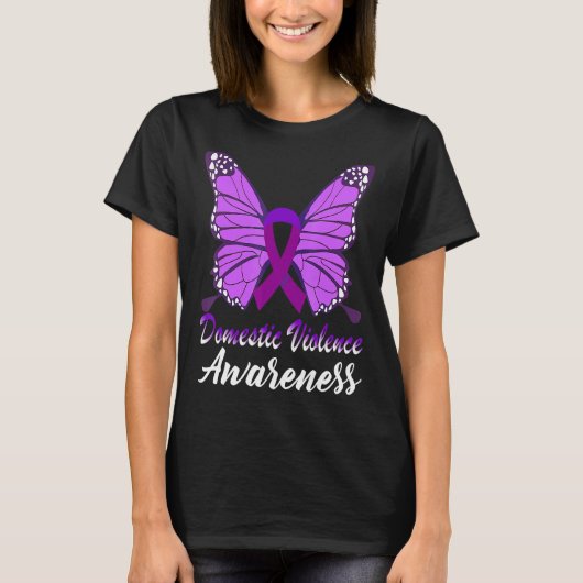 Domestic Violence Awareness Butterfly Purple Ribbo Tシャツ (正面)