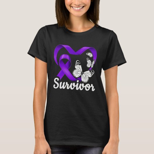 Domestic Violence Survivor purple heart butterflie Tシャツ (正面)