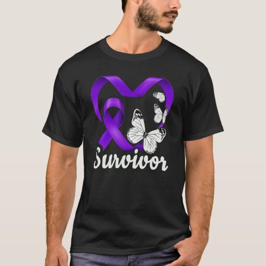 Domestic Violence Survivor purple heart butterflie Tシャツ (正面)