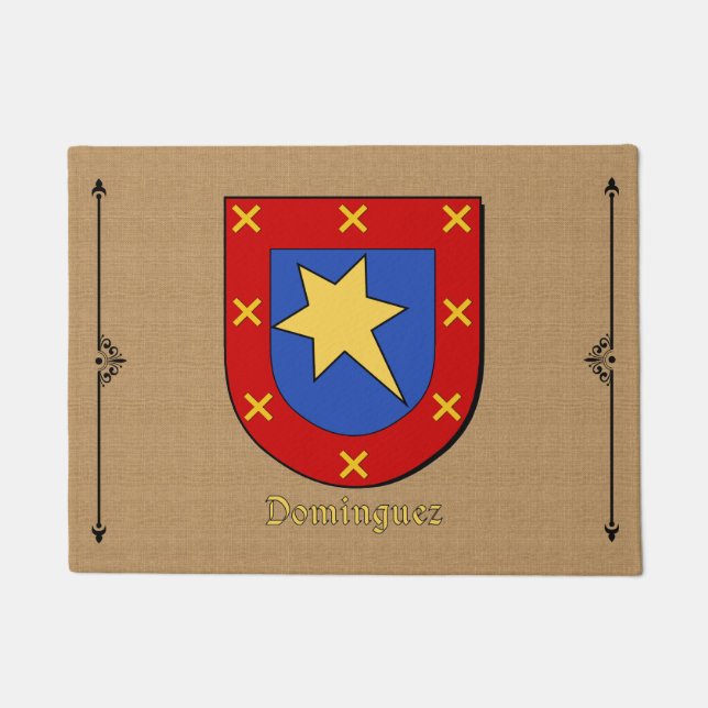 Dominguez Historical Shield on Burlap Pattern ドアマット (正面)