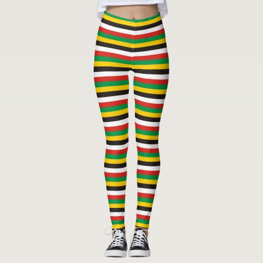 Dominica guyana flag stripes country line pattern レギンス (正面)
