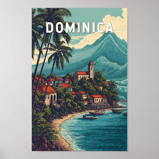 Dominica Illustration Travel Art Vintage ポスター (正面)