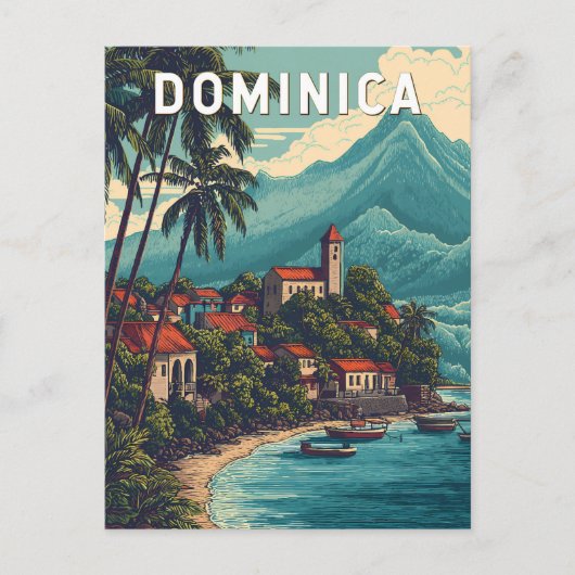 Dominica Illustration Travel Art Vintage ポストカード (正面)