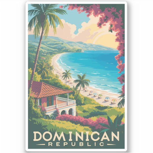 Dominican Republic Beach Illustration Travel Art シール (正面)