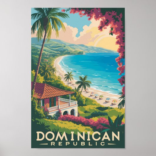 Dominican Republic Beach Illustration Travel Art ポスター (正面)